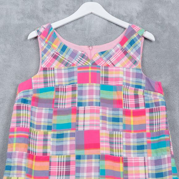 TALBOTS Patchwork Madras Plaid Shift Dress Preppy Classic Coastal Pink Sz 10 - Picture 3 of 7